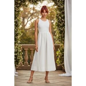 Bardot Bryony Orchid White Lace Poplin Midi Dress Pockets Size 12 NWT Romantic